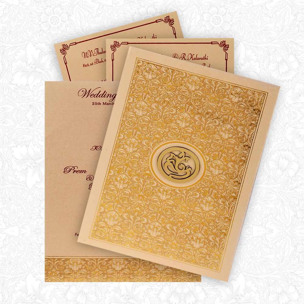 Gold Foiling Floral Theme With Gold Shading Padded Wedding Card - KNK4877-0